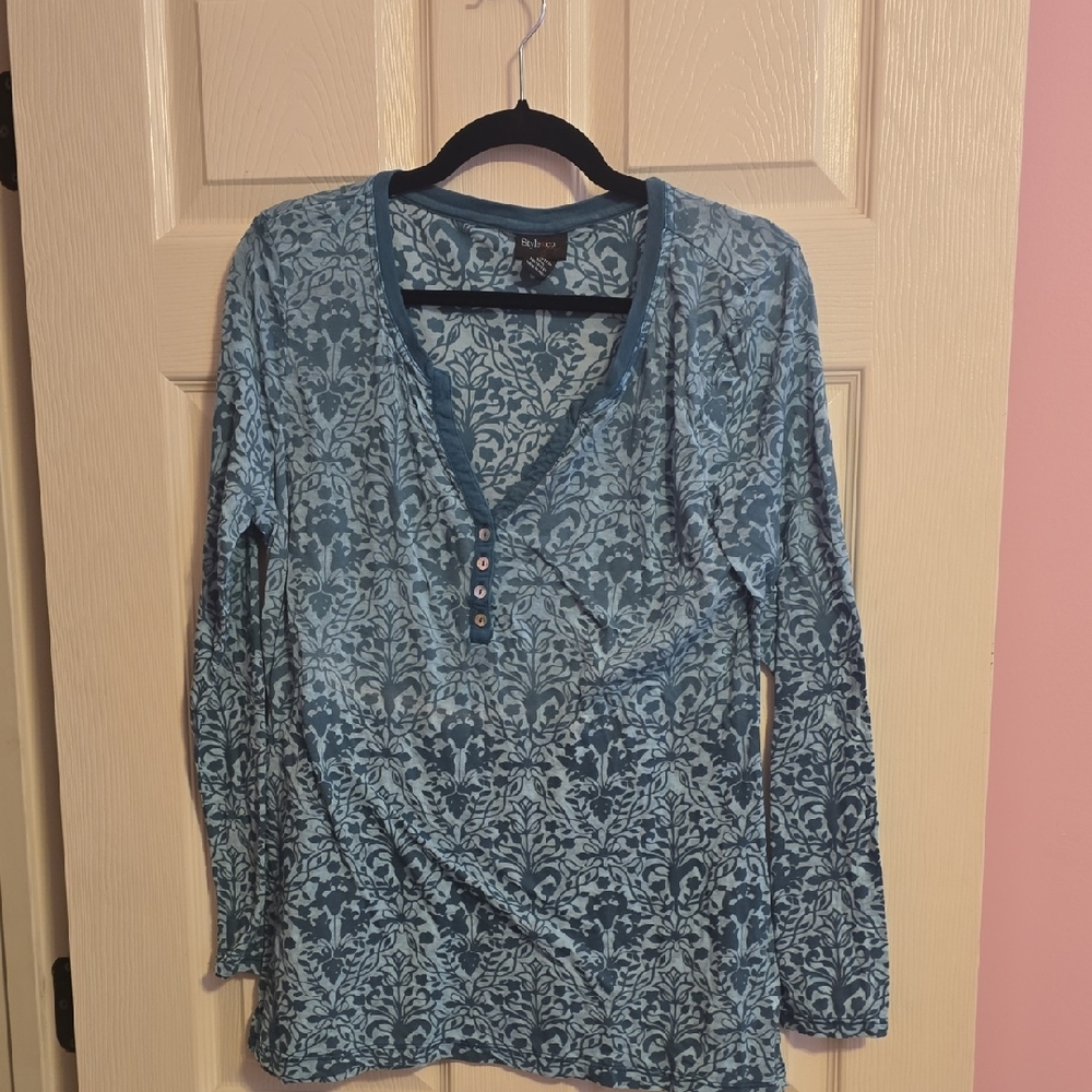 Style & Co. Blue Patterned Long Sleeve‎ Top